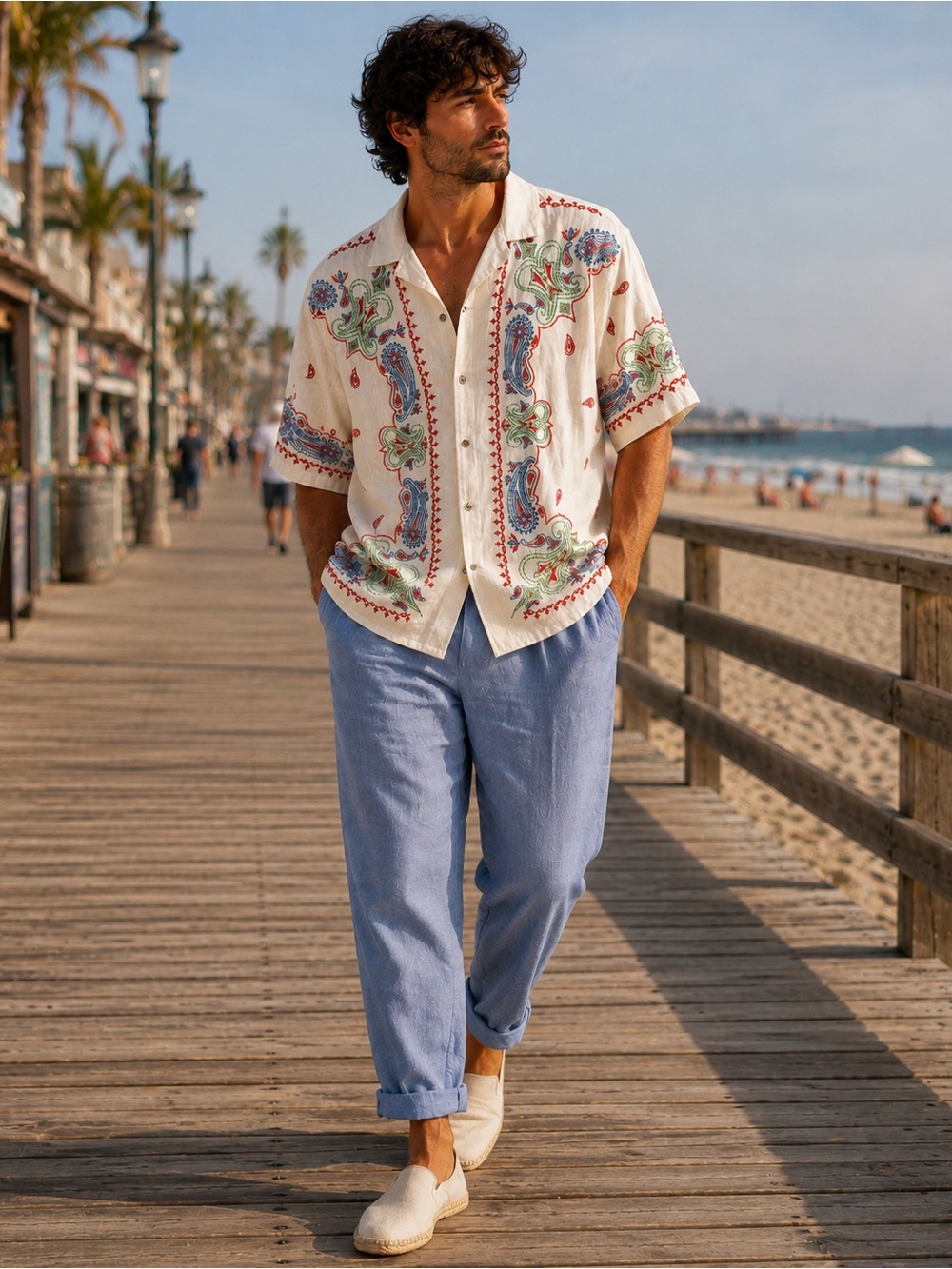 Men's Cream Paisley Short-Sleeve Shirt - Casual Button-Up